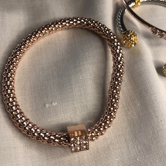Vintage Lot of 3 Bracelets Gold, Silver, Copper Rhinestones Bangles - Picture 4 of 11